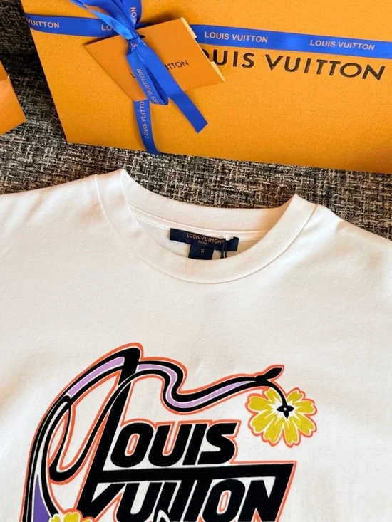 Louis Vuitton White Tee with Yellow & Purple Logo Accents - Picture 3 of 6